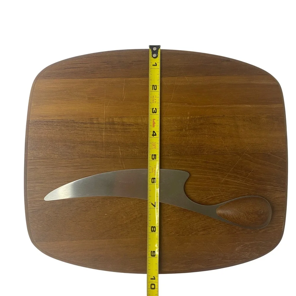 Vintage Dansk‎ Teak Wood Cheese Board Cutting Charcuterie Knife Set MCM Denmark